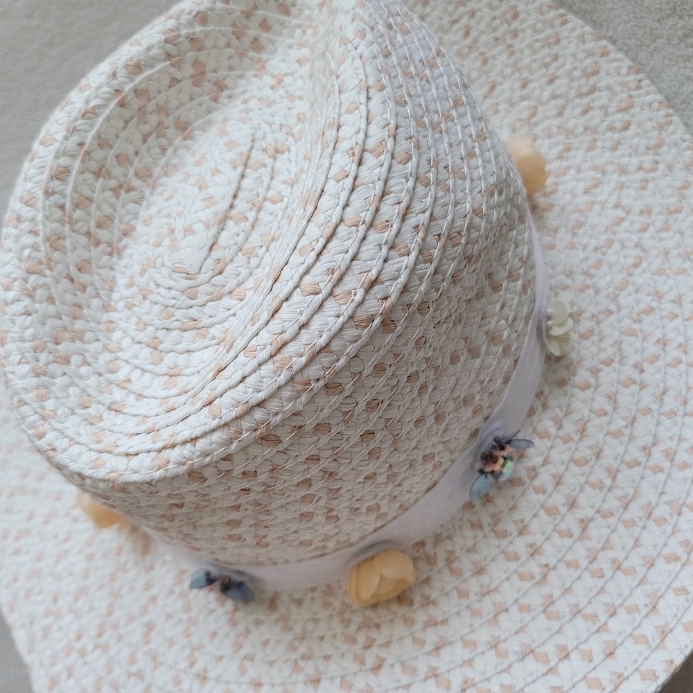 Betsey Johnson | Packable Floral Sun Hat EUC Medium Floppy Brim White & … - Picture 7 of 15